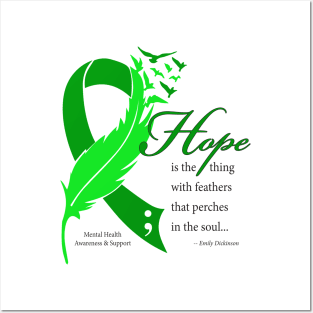 Mental Health: Hope ribbon, white type Posters and Art